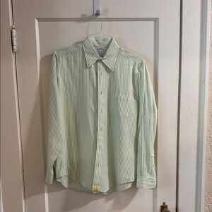 Men's Green Striped Button-down Linen Shirt